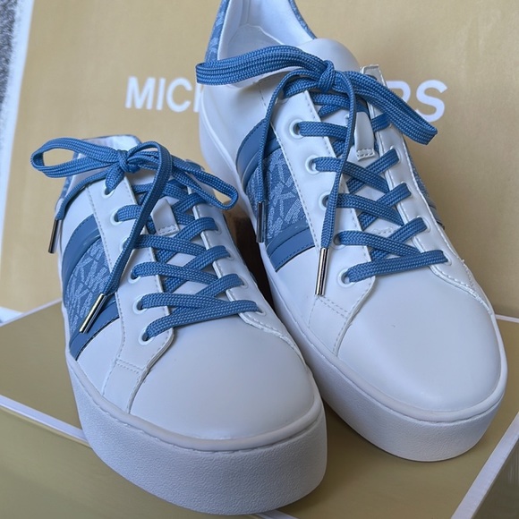 Michael Kors Poppy Stripe Lace Up Nappa Faux Leather WMNS Chambray - Picture 2 of 16